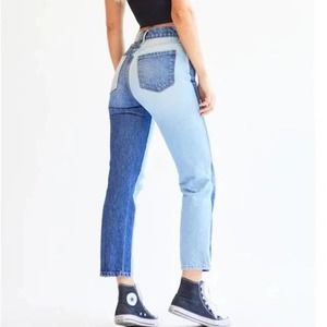 REVICE Two Tone Ankle Straight Leg High Rise Button Fly Jeans 26